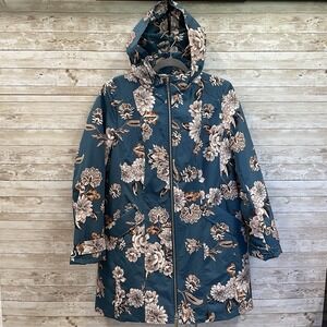 Dennis Basso Womens S‎ Jacket Water Resistant Rain Coat Floral Detachable Hood